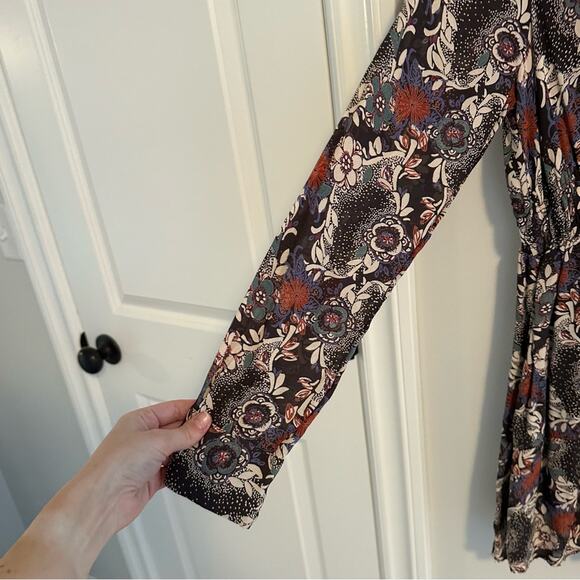 Free People Black Floral Tassel Long Sleeve Mini Dress Medium - Picture 12 of 13